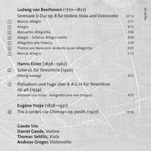 097 CD / Gaede Trio: Beethoven, Eisler & Ysaÿe