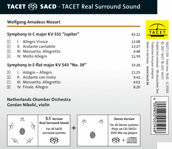 259 SACD /  Wolfgang Amadeus Mozart: Symphonies KV 543 "No. 39", KV 551 "Jupiter" - Image 2