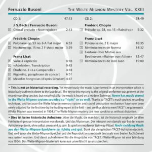 244 CD / The Welte Mignon Mystery Vol. XXIII. Ferrucio Busoni