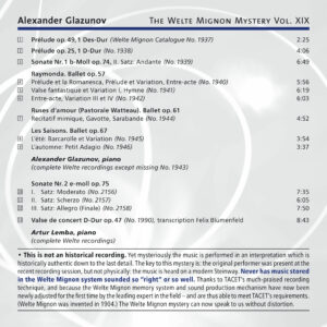 203 CD / The Welte Mignon Mystery Vol. XIX. Alexander Glazunov