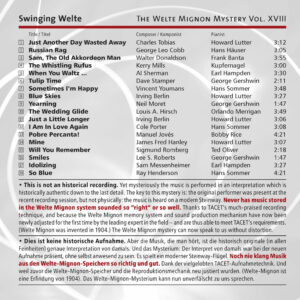 200 CD / The Welte Mignon Mystery Vol. XVIII. Swinging Welte