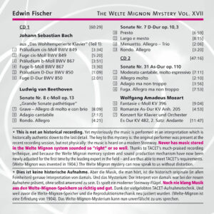 181 CD / The Welte Mignon Mystery Vol. XVII: Edwin Fischer