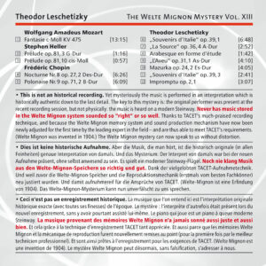 177 CD / The Welte Mignon Mystery Vol. XIII: Theodor Leschetizky