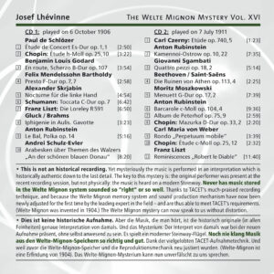 180 CD / The Welte Mignon Mystery Vol. XVI: Josef Lhévinne