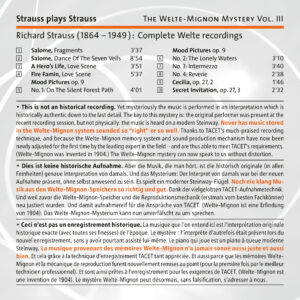 137 CD / The Welte Mignon Mystery Vol. III: Richard Strauss