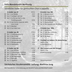 142 CD / Felix Mendelssohn-Bartholdy: Sämtliche Lieder für gemischten Chor a cappella