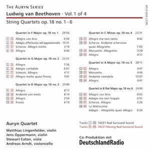 124 DVD-A / L. v. Beethoven: String Quartets · Vol. 1 of 4 op. 18 no. 1 – 6