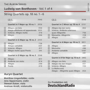 124 CD / L. v. Beethoven: String Quartets · Vol. 1 of 4 op. 18 no. 1 – 6