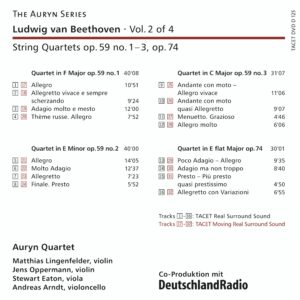 125 DVD-A / L. v. Beethoven: String Quartets · Vol. 2 of 4 op. 59 no. 1 – 3, op. 74