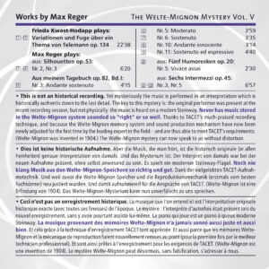 152 CD / The Welte Mignon Mystery Vol. V: Max Reger