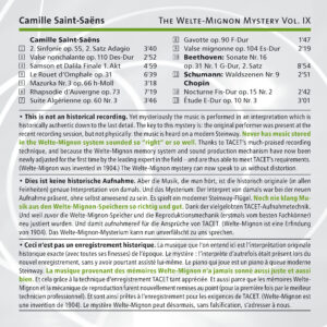 159 CD / The Welte Mignon Mystery Vol. IX: Camille Saint-Saëns