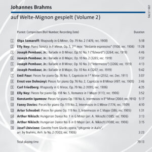 987 CD / Johannes Brahms auf Welte Mignon Vol. 2