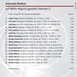 990 CD / Johannes Brahms auf Welte Mignon Vol. 1