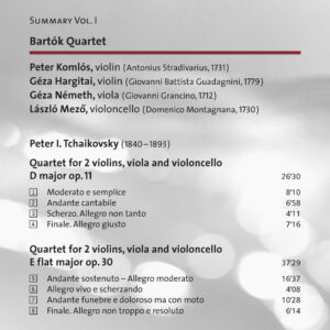 113 CD / Summary Vol. I: Bartók Quartet