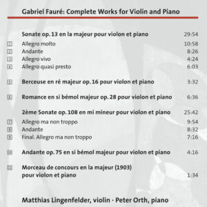 274 CD / Gabriel Fauré: Complete Works vor Violin and Piano
